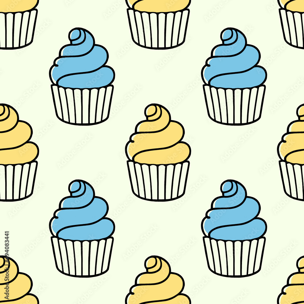 Cute cupcakes with cream seamless pattern background. Cute cupcakes with cream seamless pattern background.