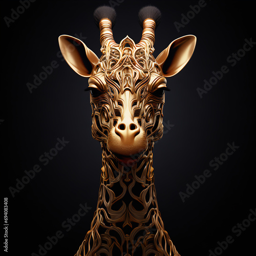 Golden Giraffe  A Highly Detailed 3D Rendered Poster with Dramatic Light and Shadow Effects