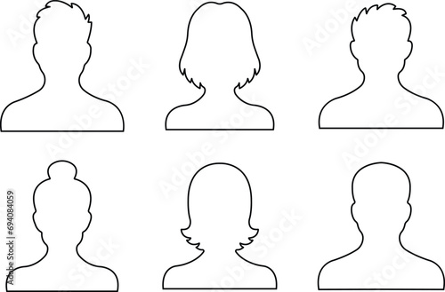 user profile, person icon in line set isolated in transparent background Suitable for social media man, women profiles, screensavers depicting male and female face silhouettes vector for apps website
