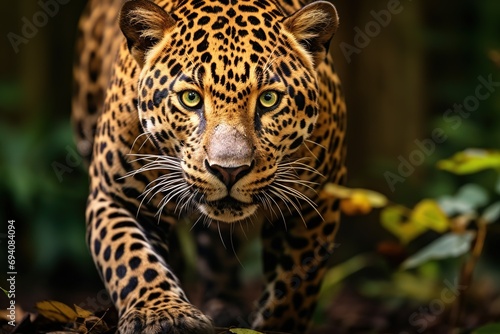 Jaguar - animal front view, isolated jungle. 