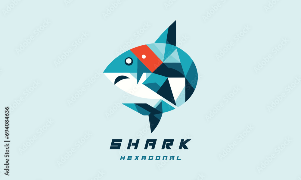 Obraz premium Shark fish flat minimal geometric logo design