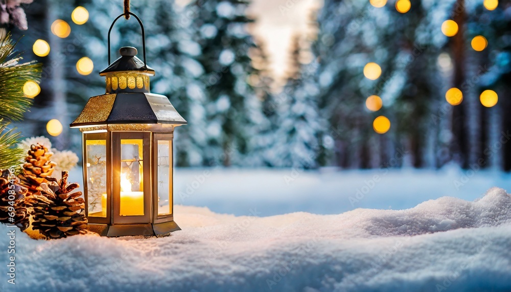 Fototapeta premium christmas lantern in the snow