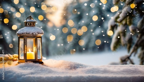 christmas lantern in the snow