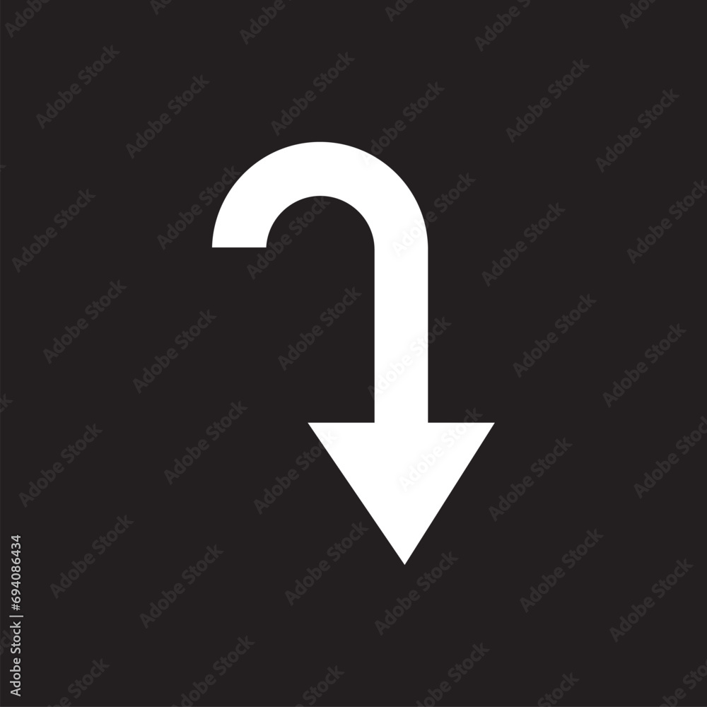 Directional arrow icon vector. Turn icon sign symbol vector. Arrow down vector icon illustration isolated on black background Directional arrow icon vector. Turn icon sign symbol vector. Arrow down vector icon illustration isolated on black background