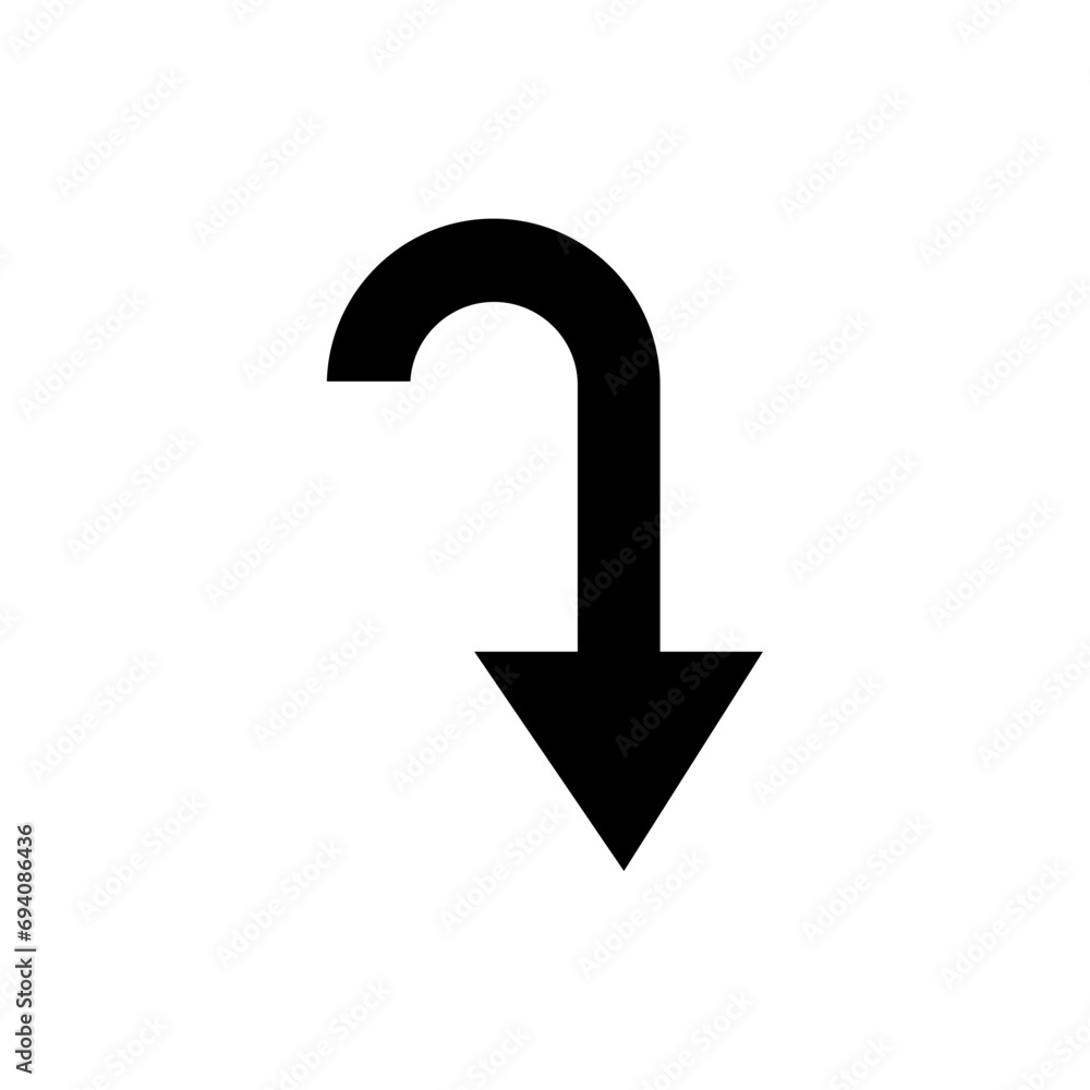 Directional arrow icon vector. Turn icon sign symbol vector. Arrow down vector icon illustration isolated on white background Directional arrow icon vector. Turn icon sign symbol vector. Arrow down vector icon illustration isolated on white background