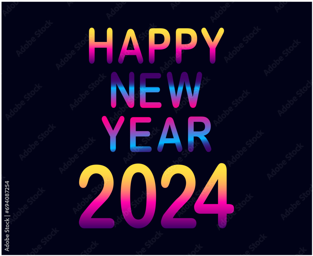 Happy New Year 2024 Abstract Multicolor Graphic Design Vector Logo Symbol Illustration With Black Background