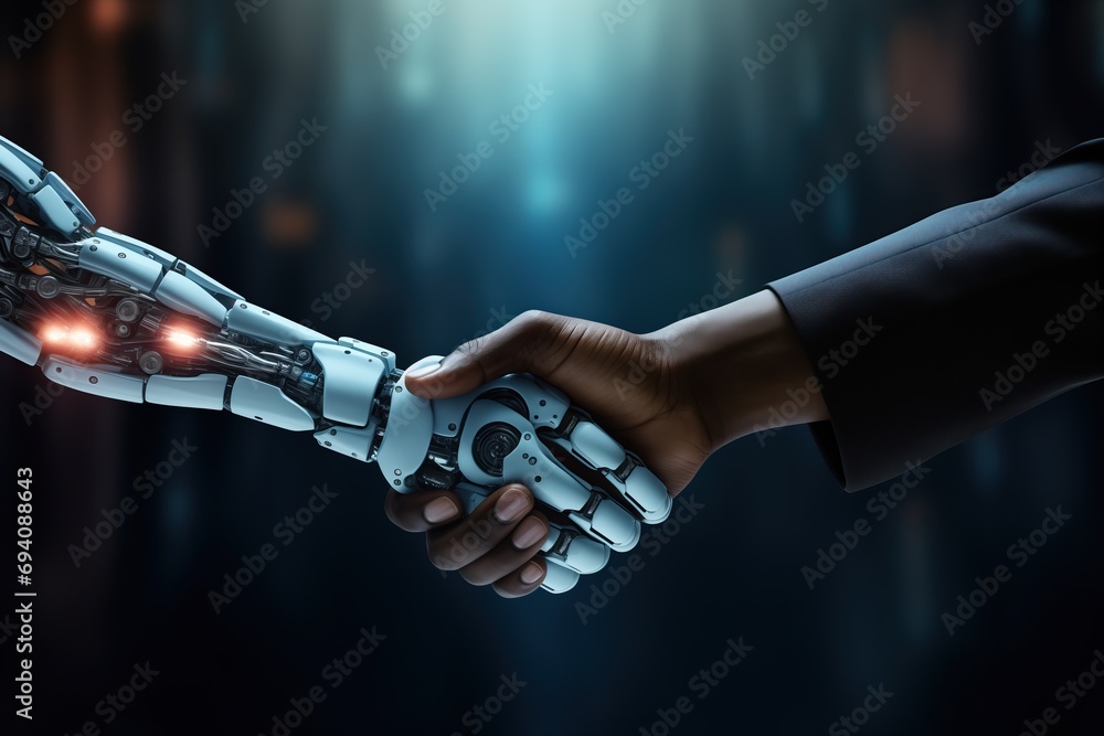 Photo & Art Print Business handshake between robot and human ...