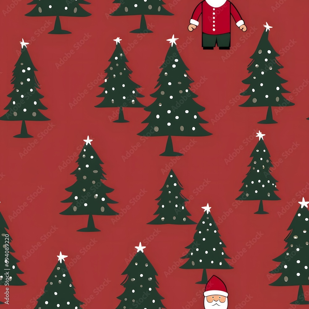 Christmas trees and santa claus as abstract background, wallpaper, banner, texture design with pattern - vector. Dark colors.