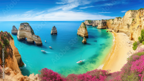 Amazing landscape with beach and coastline in Algarve, Portugal photo
