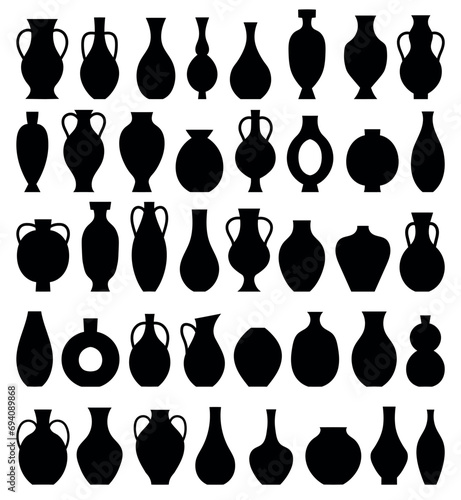 set of vases. vase silhouettes collection  various black abstract vases  