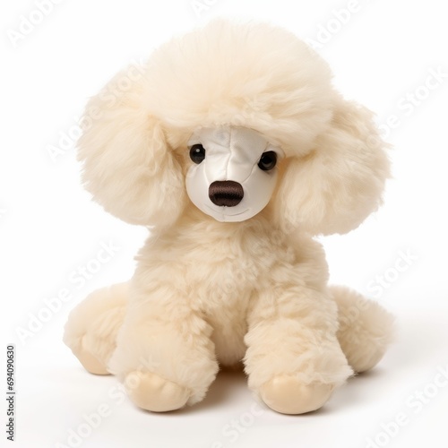 Fluffy, Plush Toy White Poodle on White Background
