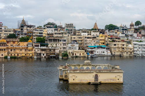 Panoramic Cityscape view at Lake Pichola in Udaipur Rajasthan India photo