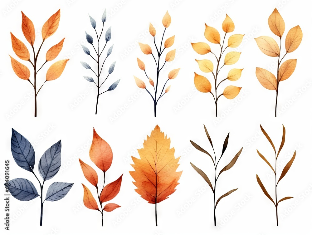 Minimalistic Superb Watercolor Illustration of Fall Branches AI Generated