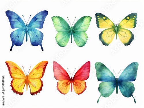 Minimalistic Watercolor Illustration of Bright Hand-Painted Butterflies AI Generated