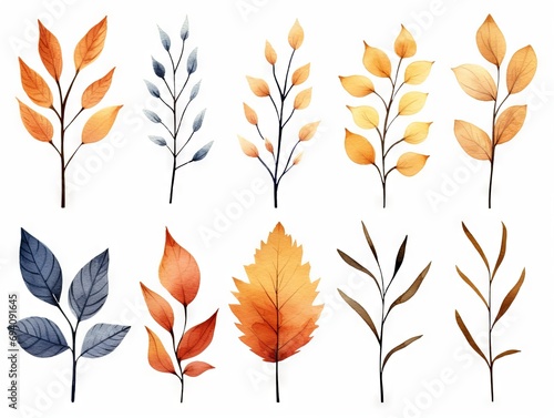 Minimalistic Superb Watercolor Illustration of Fall Branches AI Generated