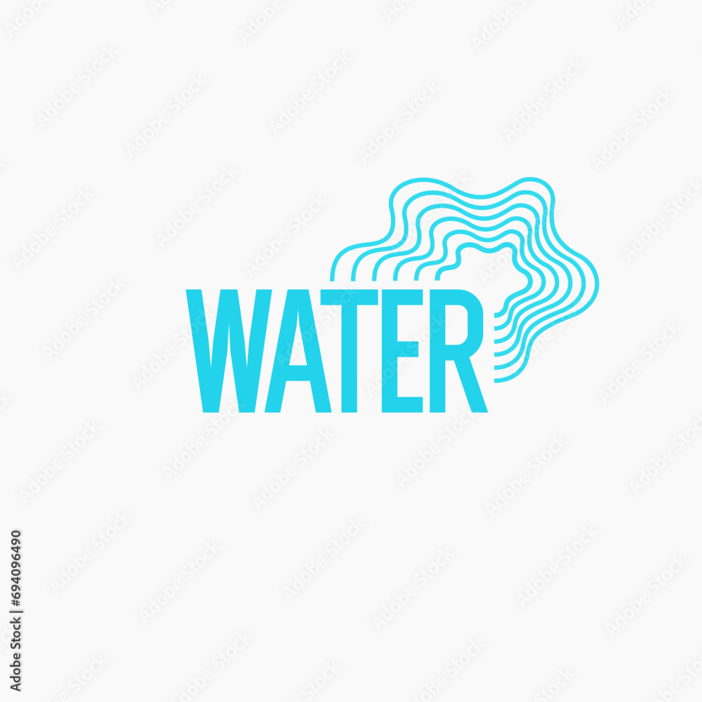 The inscription is WATER in capital letters of the Latin alphabet. A design element. Modern drinking water emblem. The inscription is WATER in capital letters of the Latin alphabet. A design element. Modern drinking water emblem.