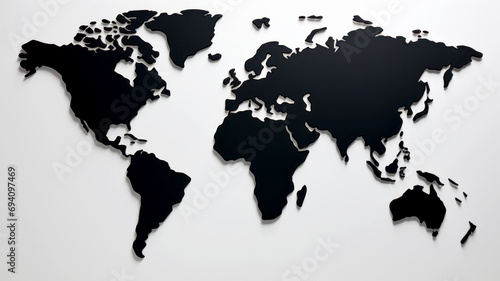 Black world map on white background