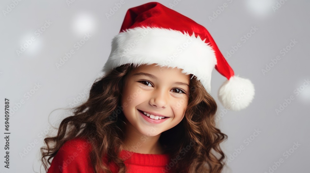 Portrait of a little smiling cute girl wearing a Santa's hat on a light background Portrait of a little smiling cute girl wearing a Santa's hat on a light background