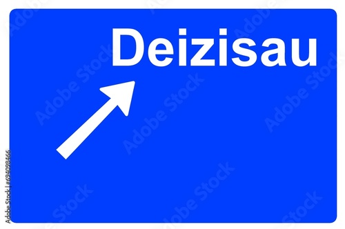Illustration eines Autobahn-Ausfahrtschildes mit der Beschriftung "Deizisau"