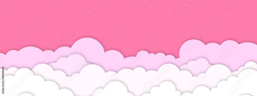 Paper clouds. Vector paper clouds in white color on pink background with realistic shadow. Vector illustration for your design. Vector EPS 10