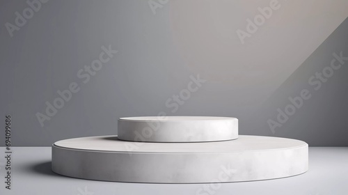 podium mockup material White Podium Product, Gray Background, 3D Illustration rendering