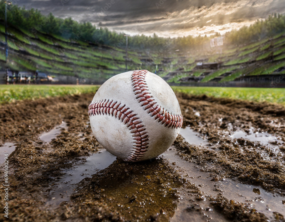 Baseball on a muddy field