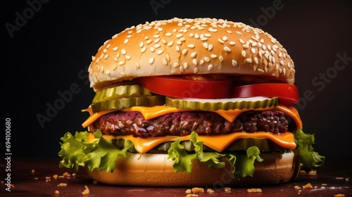Juicy and tasty cheeseburger on a plain background