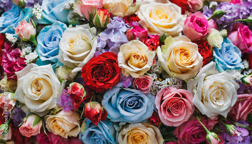 floral romantic abstract background of beautiful multi-colored roses; selective focus