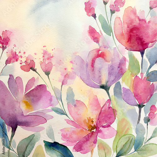 floral romantic abstract background, watercolor painting, illustration, hand painted postcard