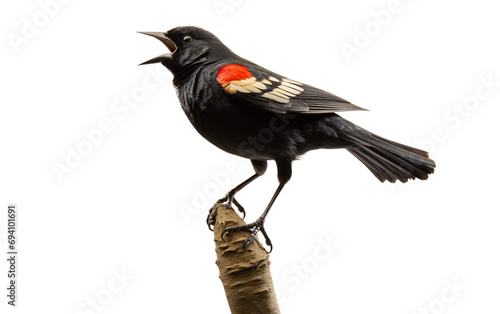 Red-winged Blackbird Boldly Displayed Song Isolated on Transparent Background PNG.
