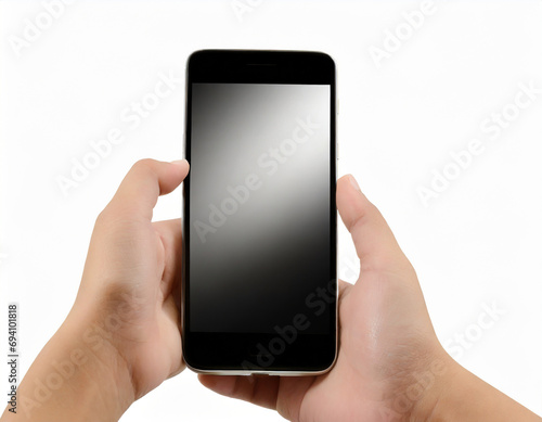 hand use smart phone on white background with clipping path