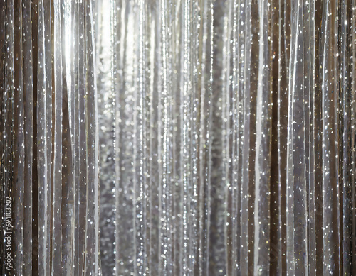 Silver glittering rain like a curtain background with blank space