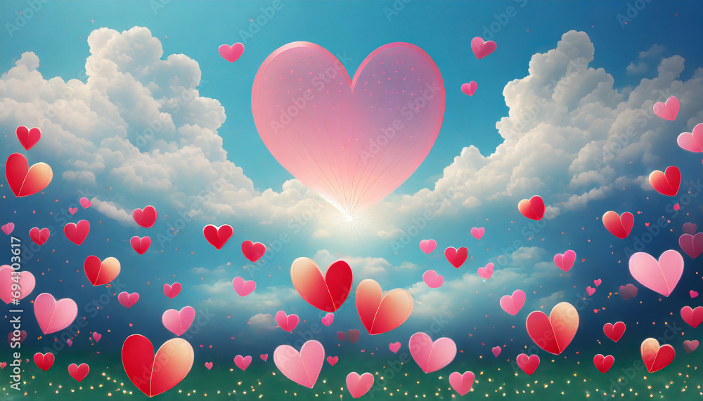 valentine abstract background with heart shape on the sky and