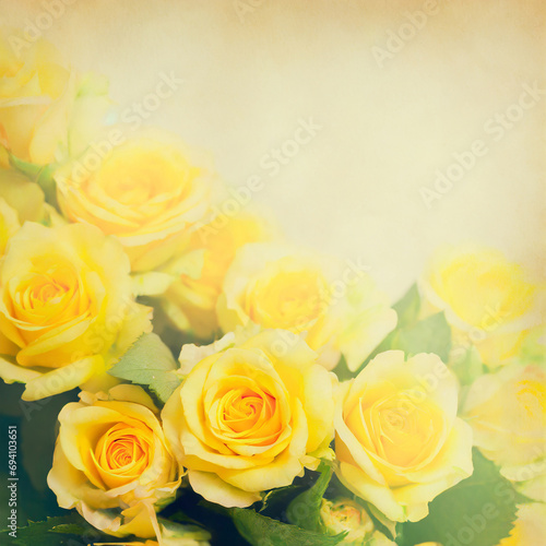 valentine abstract background  yellow roses with copy space  vintage filter