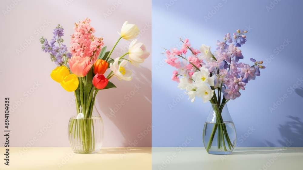 Fototapeta premium Beautiful flowers on the light background. Beautiful festive background