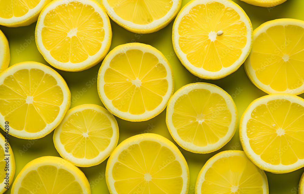 background of lemon slices top view