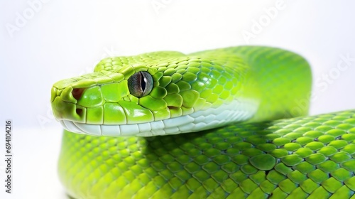 Green snake on a white background.