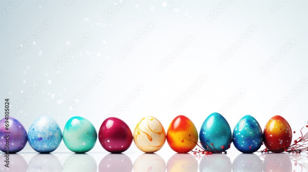 Colored eggs on a light background with space for text. Easter holiday. Colored eggs on a light background with space for text. Easter holiday.