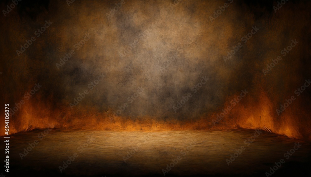 vintage muslin fabric photography studio backdrop for a portrait dark background with embers in the middle horror texture wallpaper - obrazy, fototapety, plakaty 