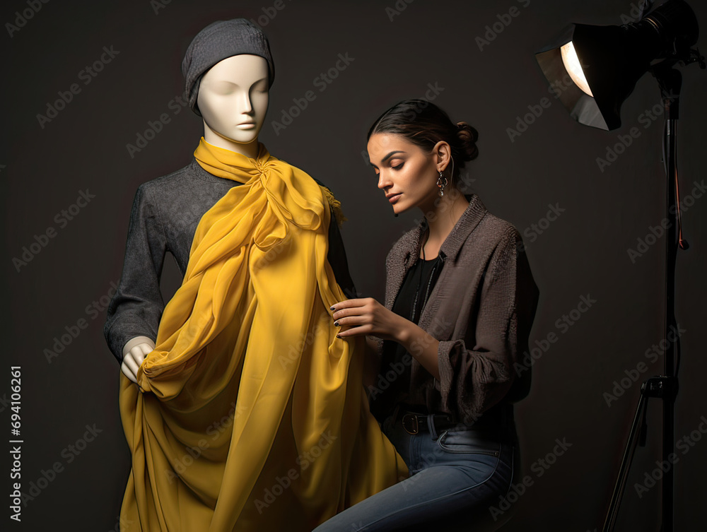 woman with mannequin and dress 