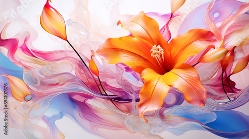 Abstract painting with smooth lines and flowing flowers
