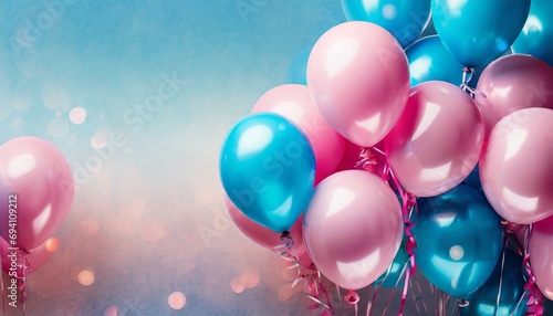 beautiful panoramic background with pink and blue balloons