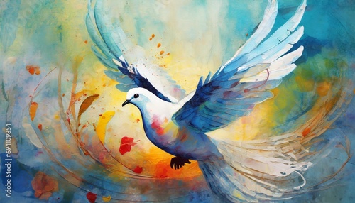 abstract dove art colorful painting illustrating christian holy spirit concept