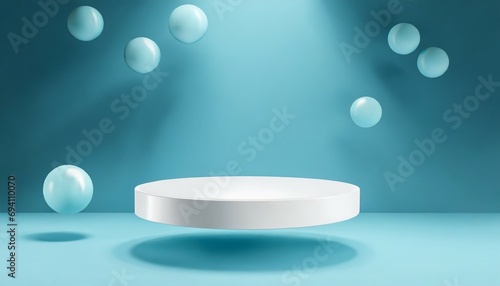 light blue and white podium floating in the air minimal abstract background showing fashion exhibition business promotion advertising 3d rendering
