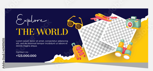 Hand drawn travel banner design template