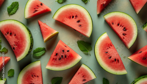 Colorful pattern of fresh ripe watermelon slices