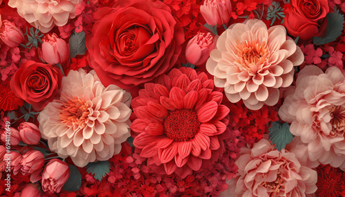 floral romantic abstract background in pastel red and vibrant color