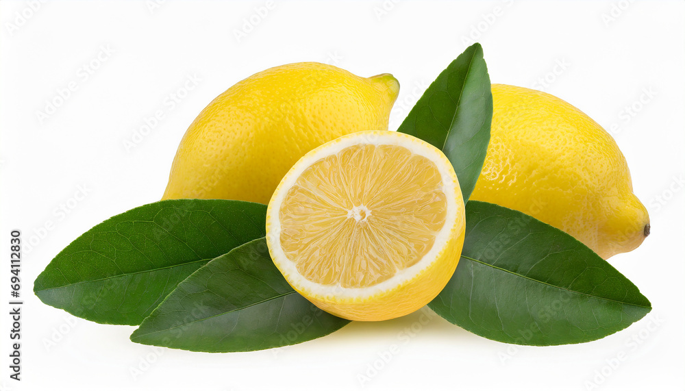 Fresh lemon with leaves isolated on white background, clipping path Fresh lemon with leaves isolated on white background, clipping path