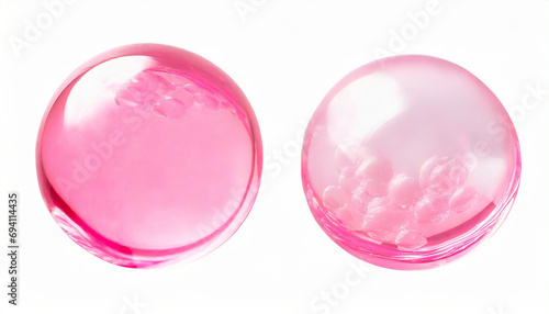 Pink bubble isolated on white background with clipping path. Collagen serum transparent droplet for cosmetic, beauty and spa concept.