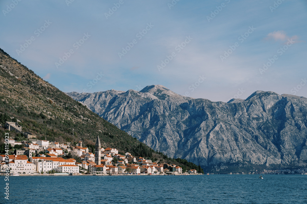 Ancient town of Perast at the foot of the mountains on the seashore. Montenegro